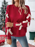 Bow Sleeve Round Neck Long Sleeve Sweatshirt - Pre-Order
