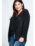 PRE-ORDER: Brushed Terry Casual V Neck Front Knot Tunic Top
