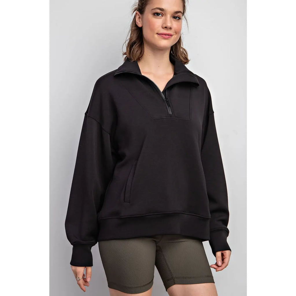 PRE-ORDER: Modal Scuba Quarter Zip Funnel Neck Pullover