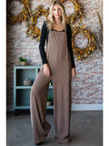PRE-ORDER: Rib Knit Wide Leg Adjustable Strap Overall Jumpsuit