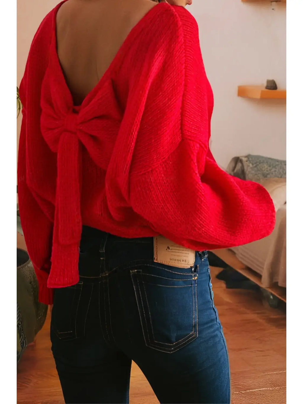Valentine's Day Bow Backless Bubble Sleeve Sweater - Pre-Order