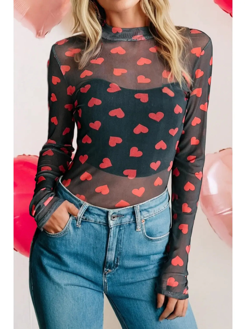 Mock Neck Sheer Mesh Long Sleeve Top - Pre-Order