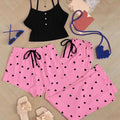 Valentine's Red Heart Print Cami Short Pajama Lounge 3PC Set - Pre-Order